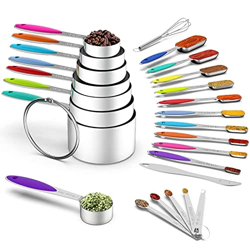 Measuring Cups And Measuring Spoons Set, Wildone Stainless Steel 8 Measuring Cups, 10 Measuring Spoons, 1 Leveler 1 Whisk & 5 Mini Spoons, For Dry And Liquid Ingredient - 25 Piece Multicolor 1 Measuring Cups And Measuring Spoons Set, Wildone Stainless Steel 8 Measuring Cups, 10 Measuring Spoons, 1 Leveler 1 Whisk & 5 Mini Spoons, For Dry And Liquid Ingredient - 25 Piece Multicolor