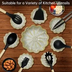 Ceramic Spoon Rest, TIGERMILLION Cooking Spoon Holder For Kitchen Counter/Stove Top/Dining Table House Warming Gift Dishwasher Safe (4pcs-Sunflower-White) -Peugeot Shop 51oDg5mrfgL