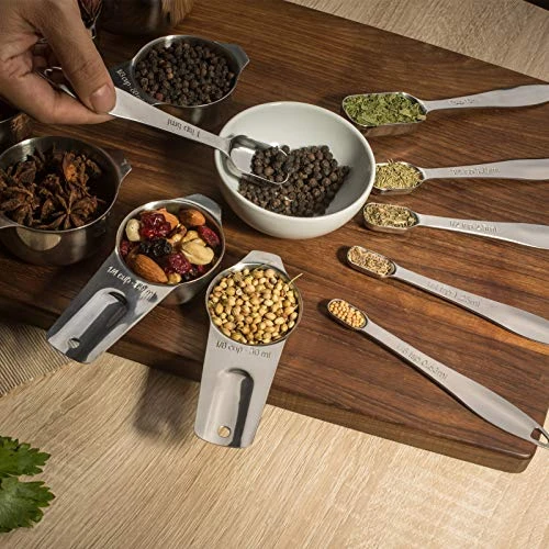 Ueasuring Cups And Spoons Set Of 13, Heavy Duty 18/8 Stainless Steel Ergonomic Handle Measuring Spoons & Cups With Ring Connector 6 Ueasuring Cups And Spoons Set Of 13, Heavy Duty 18/8 Stainless Steel Ergonomic Handle Measuring Spoons & Cups With Ring Connector - Image 6