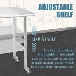 Ally Stainless Steel Table For Prep & Work 30 X 60 Inches With Caster Wheels, NSF Commercial Heavy Duty Table With Undershelf And Galvanized Legs For Restaurant, Home And Hotel -Peugeot Shop 51oJH7oPelL