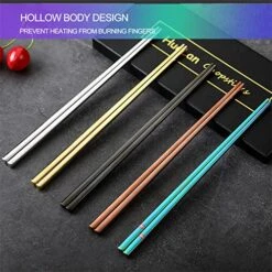 Metal Chopsticks 18/8 Stainless Steel Chopsticks Japanese Korean Chopsticks Dishwasher Safe Resistant To Acids And Alkalis Fadless Anti-slip Reusable Chop Sticks 5 Pairs Gift Set - Multicolor -Peugeot Shop 51oK9djbmwL