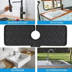 2pcs Silicone Faucet Mat Large Size Kitchen Sink Splash Guard Faucet Handle Drip Catcher Mat Faucet Silicone Drying Mat For Kitchen Bathroom Farmhouse And RV Mesa Protection (Black+Gray) -Peugeot Shop 51obwQ8XiqL