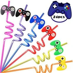 Video Game Party Favor Supplies 24pcs Video Game Straws Reusable Video Game Plastic Straws For Video Game Party Supplies Favors Birthday Party Decorations