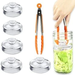 5-Pack Glass Fermentation Weights With Easy Grip Handle And Unique Texture Design For Large Wide Mouth Mason Jars