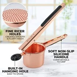 Large Potato Ricer Stainless Steel Professional (13.5oz) - Heavy-Duty Ricer For Mashed Potatoes - Manual Ricer Kitchen Tool With Non-Slip Handle - Mashed Potatoes Masher (Rose Gold) -Peugeot Shop 51ooTHT00PL