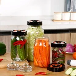 Glolaurge Fermentation Kit For Wide Mouth Mason Jars, 4 Pack Split-Type Fermenting Lids With 4 Weights And 1 Pump, Fermenter Starter Kit For Sauerkraut, Kimchi, Pickles, Fermented Vegetable -Peugeot Shop 51oxRWJFfvL