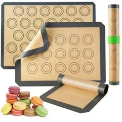 Silicone Baking Mats-Non Stick Cookie Sheet Macaron Mat Liner For Bake Pans & Rolling,Perfect Bakeware For Bread Making Pastry Cake Brioche Pizza Thick/BPA Free Set (2 Half Sheets &1 Quarter Sheet)