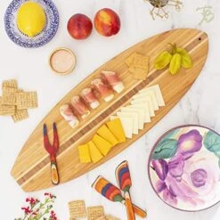 Surfboard Shaped Bamboo Wood Cutting Board And Charcuterie Serving Board, 23" X 7-1/2" 7 Surfboard Shaped Bamboo Wood Cutting Board And Charcuterie Serving Board, 23" X 7-1/2" -Peugeot Shop 51p2RvKU1zL
