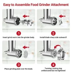 Metal Food Grinder Attachment For KitchenAid Stand Mixers, Kitchen Aid Meat Grinder Included 3 Sausage Stuffer Tubes, 4 Grinding Plates, 2 Grinding Blades, Kubbe Meat Processor Accessories -Peugeot Shop 51p8aXkOZsL
