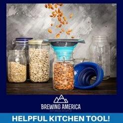 Kitchen Canning Funnel – Collapsible Silicone Food Funnel For Wide Mouth And Regular Mason Jars – Flexible Use For Coffee, Liquid, Jam, Cooking, Baking, Crafts - Teal/Gray