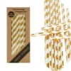 125 PCS Gold Striped Paper Straws Metallic Drinking Decoration 100% Biodegradable - Boxed 5 Individual Packs Of 25 Units