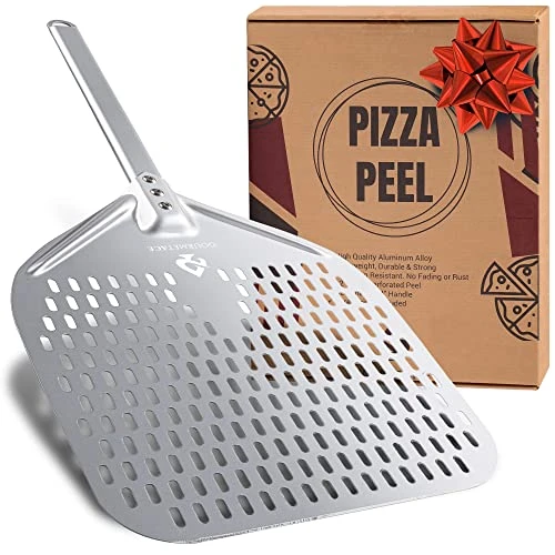 Perforated Pizza Peel 12 Inch – Professional Metal Pizza Peel With Beveled Edge For Smooth Sliding – 27”-Long Aluminum Pizza Paddle W/Insulated Anti-Slip Grip – Pizza Oven Accessories 1 Perforated Pizza Peel 12 Inch – Professional Metal Pizza Peel With Beveled Edge For Smooth Sliding – 27”-Long Aluminum Pizza Paddle W/Insulated Anti-Slip Grip – Pizza Oven Accessories