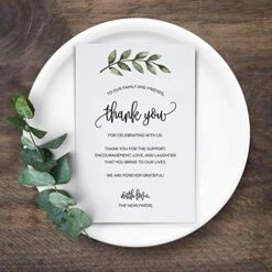 Thank You Placecards For Wedding (Set Of 50) Large 4" X 6" Table Place Setting Cards - Made In USA - Watercolor Greenery Green Leaves On White -Peugeot Shop 51pMoN5bnCL