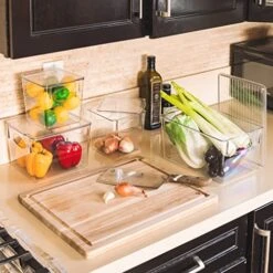 3 Pack Premium Plastic Storage Bins - Sturdy Refrigerator Pantry Organizer - Versatile Lightweight Stackable Cabinet Organization - Bath, Makeup, Food, & Snack Packet Organizer- Clear Square Bin 10 3 Pack Premium Plastic Storage Bins - Sturdy Refrigerator Pantry Organizer - Versatile Lightweight Stackable Cabinet Organization - Bath, Makeup, Food, & Snack Packet Organizer- Clear Square Bin -Peugeot Shop 51pN40OyZrL