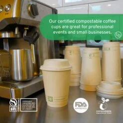 12oz Certified Compostable Coffee Cups By Living Balance | 75 Cups With Bagasse Lids, Stirrers, And Integrated Sleeves