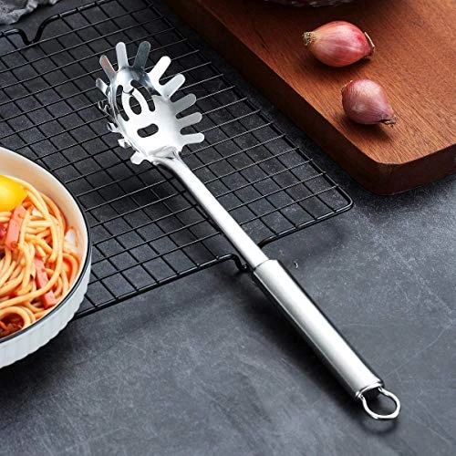 Pasta Fork, Stainless Steel Pasta Server, Spaghetti Spoon, Spaghetti Server, Noddle Fork, Heat Resistant (Silver) 4 Pasta Fork, Stainless Steel Pasta Server, Spaghetti Spoon, Spaghetti Server, Noddle Fork, Heat Resistant (Silver) - Image 4