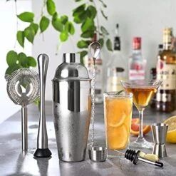 TENS Cocktail Shaker Set Stainless Steel & Bar Set, Bartender Kit Mixology Drink Mixer, Bartending Tools Gifts: Martini Shaker 24oz, Muddler, Strainer, Measuring Jigger, Alcohol Pourer, Mixing Spoon