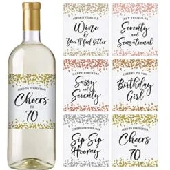 Printed Party 70th Birthday Wine Bottle Labels, Confetti, Set Of 6