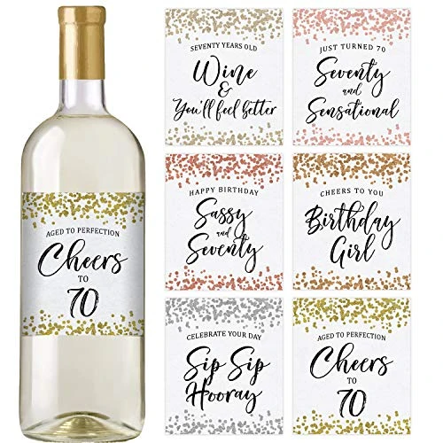 Printed Party 70th Birthday Wine Bottle Labels, Confetti, Set Of 6 1 Printed Party 70th Birthday Wine Bottle Labels, Confetti, Set Of 6