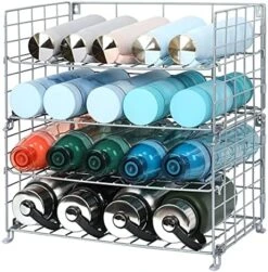 X-cosrack Adjustable Water Bottle Organizer,4-Tier Wall-Mounted Water Bottle Holder, Stackable Water Bottle Storage Rack For Kitchen Countertops,Pantry, Cabinet,Large(Patent No.:US D950,280 S) -Peugeot Shop 51qHAyBj7ZL. AC
