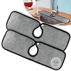 2 Pack Faucet Absorbent Mat, Grey Faucet Splash Catcher Microfiber Drying Mat Guard For Kitchen Sink, Water Drying Pads Behind Faucet For Countertop, Bathroom, RV (17.7x5.9'')