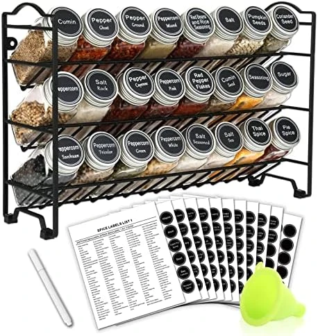 SWOMMOLY Spice Rack Organizer With 24 Empty Square Spice Jars, 396 Spice Labels With Chalk Marker And Funnel Complete Set, For Countertop, Cabinet Or Wall Mount, Black 8 SWOMMOLY Spice Rack Organizer With 24 Empty Square Spice Jars, 396 Spice Labels With Chalk Marker And Funnel Complete Set, For Countertop, Cabinet Or Wall Mount, Black - Image 8