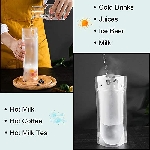 100 Pcs Drink Pouches With Straws, Freezable Drink Bags Juice Pouches, Reclosable Zipper Plastic Clear Reusable Drink Container Sets With Straw For Adults Cold & Hot Drinks 2 100 Pcs Drink Pouches With Straws, Freezable Drink Bags Juice Pouches, Reclosable Zipper Plastic Clear Reusable Drink Container Sets With Straw For Adults Cold & Hot Drinks - Image 2