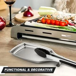 Spoon Rest For Stove Top, E-far 2-Piece Stainless Steel Spoon Holder For Kitchen Counter, Spatula Ladle Utensils Rest, Heavy Duty & Large Size, Dishwasher Safe(8.5 X 4.3 Inch) -Peugeot Shop 51qV2aIB84L