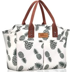 HOMESPON Fashionable Tote Reusable Insulated Lunch Bag Cooler Box With Pockets For Woman Man Work Shopping Or Travel (pineapple)