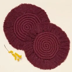 Macrame Coasters Woven Boho Handmade Absorbent Placemats, For Desk Table Kitchen Dining Room Drink Picnic Housewarming Home Decor Rattan Wicker Bamboo (Mustard (Set Of 2)) -Peugeot Shop 51qhhTQ5BIS. AC 1