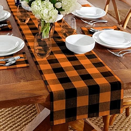 Use Living Fall Buffalo-Check Table Runner, Seasonal Farmhouse Table Runner, 13" W X 70" L, Orange And Black 11 Use Living Fall Buffalo-Check Table Runner, Seasonal Farmhouse Table Runner, 13" W X 70" L, Orange And Black - Image 11