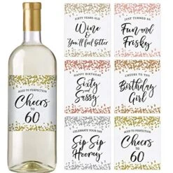 Printed Party 60th Birthday Wine Bottle Labels, Confetti, Set Of 6