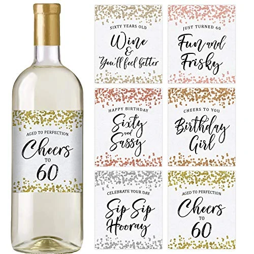 Printed Party 60th Birthday Wine Bottle Labels, Confetti, Set Of 6 1 Printed Party 60th Birthday Wine Bottle Labels, Confetti, Set Of 6