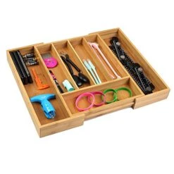 Bamboo Cutlery Tray Silverware, Drawer Dividers For Kitchen Utensils, Flatware Tray Drawer Insert For Knives, Gadgets And Garage Tools, Office Supplies, (11.5"-18") W X 15" H X 2.4“D (Small) -Peugeot Shop 51qsG7ph8lL