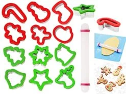 13 Pcs Stainless Steel Christmas Cookie Cutters With Comfort Grip 3.5í Plus A Rolling Pin For Large Holiday Cookies, Snowflake Cookies, Gingerbread Man Cookies, Christmas Party And Baking Gift