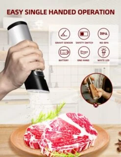 Battery Operated Gravity Electric Salt And Pepper Grinder Mill Set With White Light Stainless Steel One Hand Automatic Operation Refillable With Adjustable Coarseness (Black&white,2 Pack) -Peugeot Shop 51qtYXZ9aFL