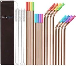 Set Of 16 Reusable Stainless Steel Straws With Travel Case Cleaning Brush Silicone Tips Eco Friendly Extra Long Metal Straws Drinking For 20 24 30 Oz Tumbler -Peugeot Shop 51r R 656jL. AC