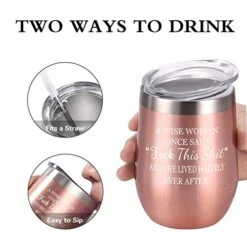 A Wise Woman Once Said Wine Tumbler For Women, Stainless Steel Wine Tumbler For Friends Coworker Divorce Retirement, 12 Oz Insulated Tumbler With Lid And Straw, Rose Gold
