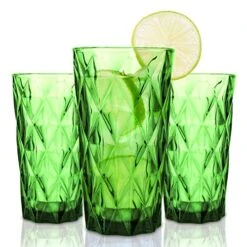 13 Oz Water Glasses, Vintage Glassware, Highball Drinking Glasses, Textured Glass Cups, Colored Kitchen Glassware, Elegant Retro Drinking Glasses, For Kitchen Or Home Bar Set Of 3