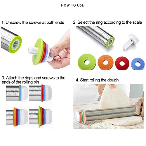 17'' Adjustable Rolling Pin Stainless Steel And 24"x16" Silicone Pastry Baking Mat Set,Adjustable Size Rolling Pin With Thickness Rings, Baking Tools For Making Pizza, Cookies, Fudge, Cakes, Pasta 3 17'' Adjustable Rolling Pin Stainless Steel And 24"x16" Silicone Pastry Baking Mat Set,Adjustable Size Rolling Pin With Thickness Rings, Baking Tools For Making Pizza, Cookies, Fudge, Cakes, Pasta - Image 3