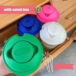 Keep Fit Salad Meal Shaker Cup,Salad Container For Lunch, Portable Fruit And Vegetable Salad Cups Container With Fork & Salad Dressing Holder (4Pcs-Mix) -Peugeot Shop 51rBcwhSHxL