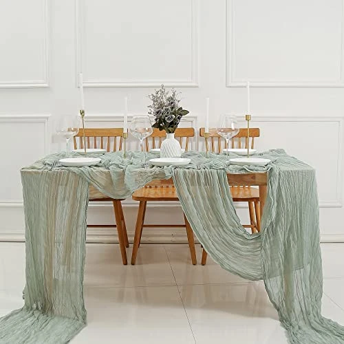 Sage Green Cheesecloth Table Runner 13.3ft Boho Gauze Cheese Cloth Table Runner Rustic Sheer Runner 160inch Long For Wedding Bridal Baby Shower Birthday St. Patrick's Day Table Decorations 5 Sage Green Cheesecloth Table Runner 13.3ft Boho Gauze Cheese Cloth Table Runner Rustic Sheer Runner 160inch Long For Wedding Bridal Baby Shower Birthday St. Patrick's Day Table Decorations - Image 5
