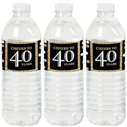 Adult 40th Birthday - Gold - Birthday Party Water Bottle Sticker Labels - Set Of 20