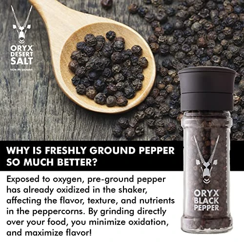 Black Pepper Grinder By Oryx | Refillable Ceramic Pepper Mill | Premium Whole Black Peppercorns | Pair With Oryx Desert Salt Grinder | 50g / 1.26 Oz. Peppercorn Grinder 3 Black Pepper Grinder By Oryx | Refillable Ceramic Pepper Mill | Premium Whole Black Peppercorns | Pair With Oryx Desert Salt Grinder | 50g / 1.26 Oz. Peppercorn Grinder - Image 3