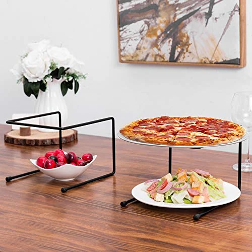 Set Of 4 Black Metal Pizza Pan Riser Stands, Tabletop Food Platter Tray Display Racks 2 Set Of 4 Black Metal Pizza Pan Riser Stands, Tabletop Food Platter Tray Display Racks - Image 2