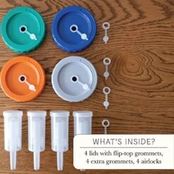 Fermentation Lids Set Of 4 - Fermentation Kit For Wide Mouth Mason Jars, Sauerkraut, Airlocks For Fermenting Lids, Air Lock Fermenter Burp Lids, Home Kimchi Kit -Peugeot Shop 51raE3QyMkL