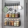 SEIRIONE Magnetic Spice Racks For Refrigerator With 8-Hook Rack,3-Piece Set Seasoning Organizer,2 In 1 Design Spice Rack Organizer,Soid Magnetic Shelf As Seasoning Rack For Kitchen, Bathroom,Laundry
