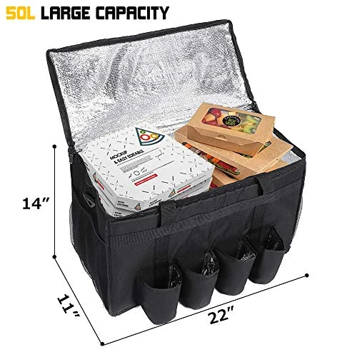 Insulated Food Delivery Bag With 4 Cup Holders, Extra Large Commercial Grade Catering Bag - Waterproof, Sturdy Zippers - Ideal For Restaurant Delivery, Grocery Shopping 3 Insulated Food Delivery Bag With 4 Cup Holders, Extra Large Commercial Grade Catering Bag - Waterproof, Sturdy Zippers - Ideal For Restaurant Delivery, Grocery Shopping - Image 3