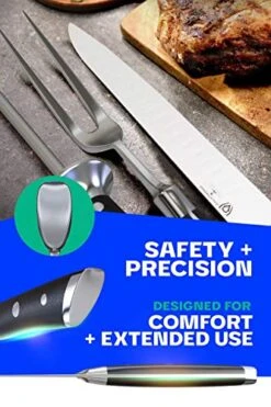 Carving Knife & Fork Set - Gladiator Series Elite - Forged German High-Carbon Steel - 4pc - 9" Carving Knife & Sheath - Hollow Ground - 8" Honing Rod - Matching Fork - NSF Certified -Peugeot Shop 51rjJPeS4wL