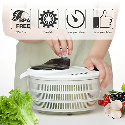 Ourokhome Salad Spinner Lettuce Dryer, Rotary Veggie Washer With Compact Bowl And Colander, Easy To Clean, Wash, Dry Vegetables, Fruits, Lettuce, Greens, Lockable Lid, 4L, White 2 Ourokhome Salad Spinner Lettuce Dryer, Rotary Veggie Washer With Compact Bowl And Colander, Easy To Clean, Wash, Dry Vegetables, Fruits, Lettuce, Greens, Lockable Lid, 4L, White - Image 2
